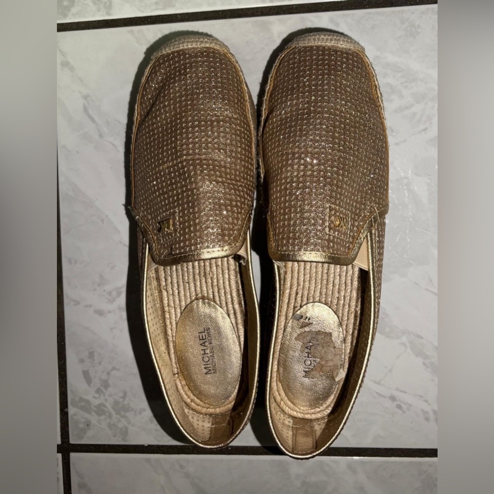 MK Shoes Gold Espadrille Slip-ons size 10